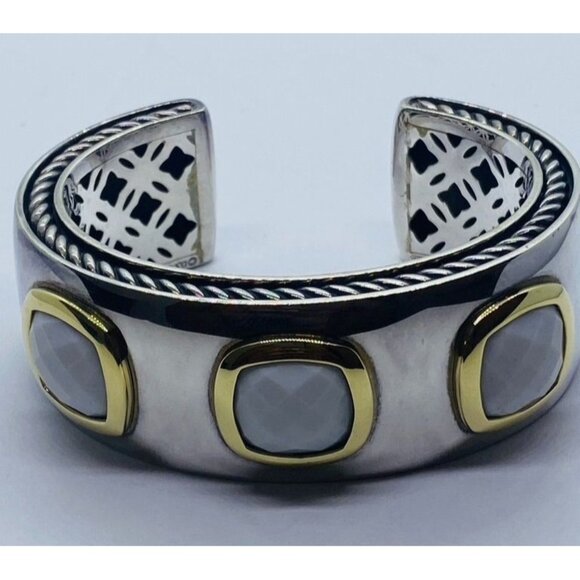 DAVID YURMAN SILVER 925 & 18K GOLD ALBION WHITE AGATE 25MM Wide - Picture 5 of 16